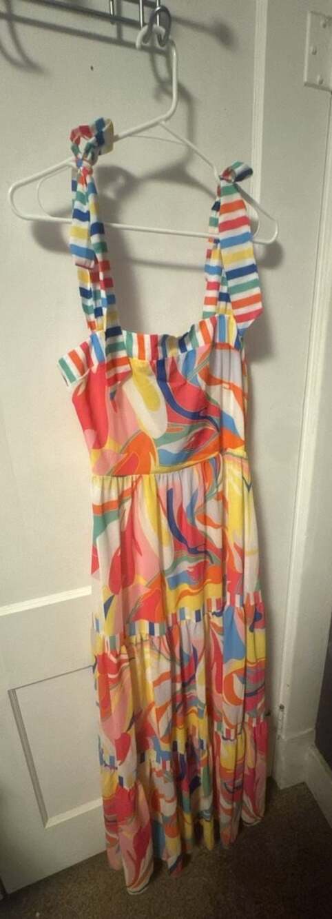 Flying Tomato Women's Colorful Abstract Print Tiered Maxi Dress Size M